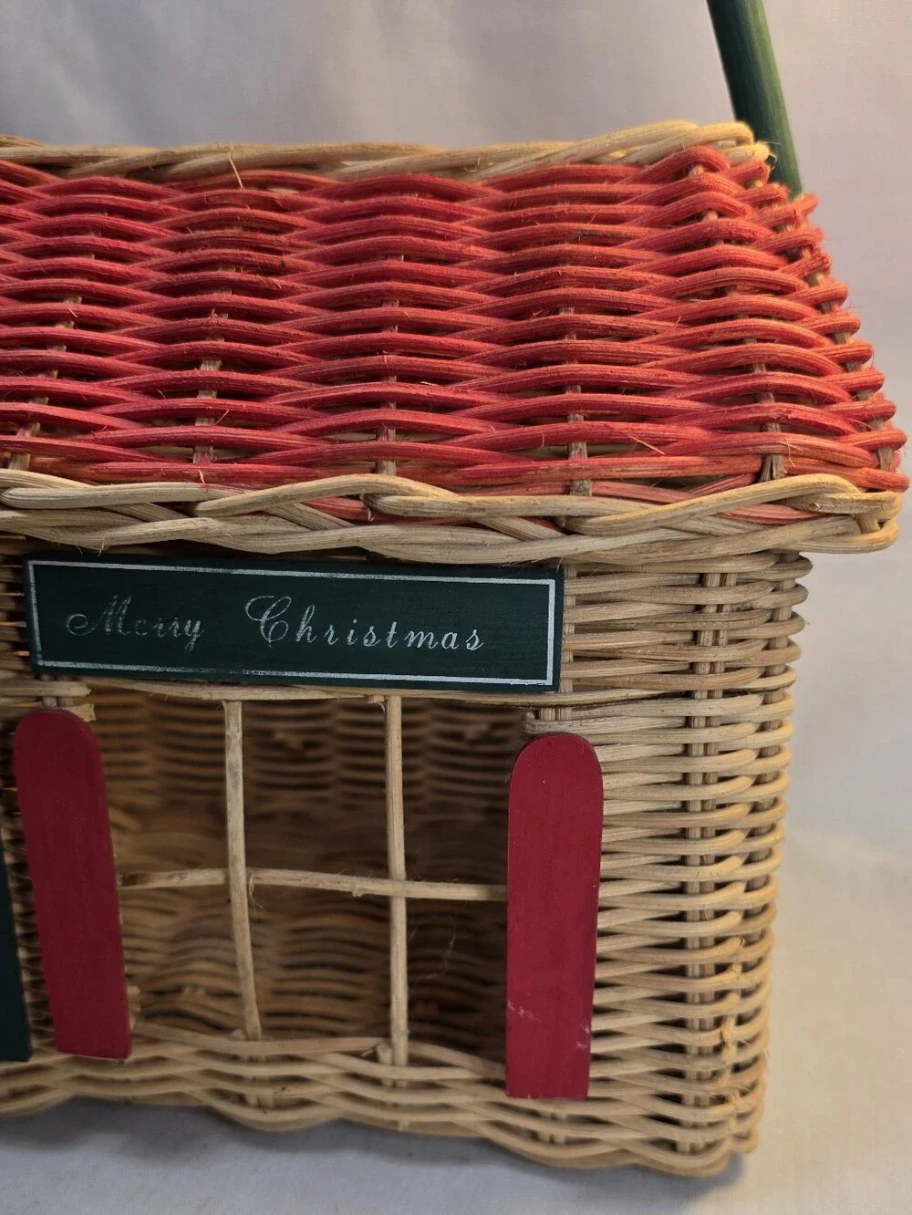 Vintage Wicker Christmas House Basket Holiday Cottage Decor Village Large 18”